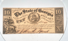 1865 $10 The State of Georgia Milledgeville Civil War Era Obsolete Currency Note