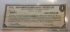 VERY RARE, DEPRESSION SCRIPT, ALLENTOWN CLEARING HOUSE $1.00 CERTIFICATE.