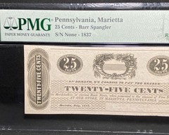 1837 PENNSYLVANIA Marietta Barr Spangler 25c Banknote Obsolete Currency, PMG 66