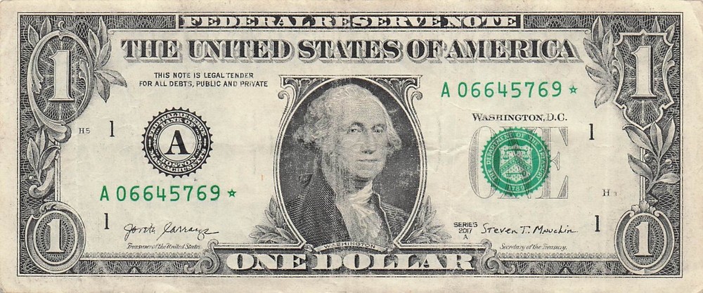 USA / Boston , Ma. ** $1 Series of 2017 A A / 1 Circulated Banknote XIII
