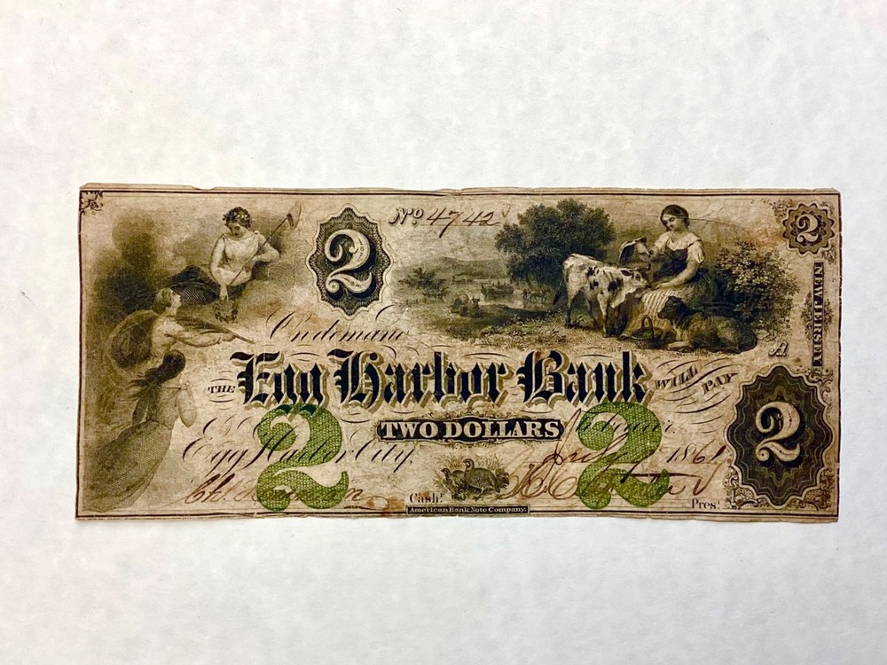 ~ 1861 $2 Two Dollars – The Egg Harbor Bank – Rare New Jersey Civil War Era Note