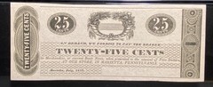 1837 PENNSYLVANIA Marietta Barr Spangler 25c Banknote Obsolete Currency, PMG 66