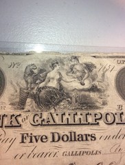 Scarce 1839 $5 Bank of Gallipolis- Under 200 Exist Today- Obsolete Currency Note