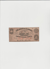 1863 25¢ The State of Alabama Montgomery, AL Obsolete Note Lightly circulated