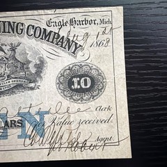 1868 $10 THE CENTRAL MINING COMPANY EAGLE HARBOR, MICHIGAN OBSOLETE SCRIP NOTE