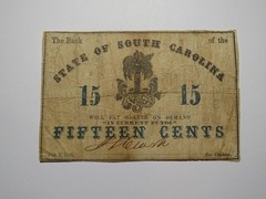 $.15 1863 Charleston South Carolina Obsolete Currency Bank Note State of SC!