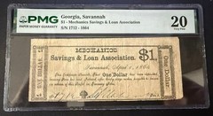 GEORGIA 1864 Savannah $1 Mechanics Savings Loan BankNote Currency PMG VF20