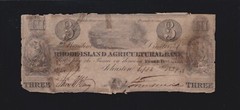 US $3 Rhode Island Agricultural Bank Johnson Obsolete Currency F-VF Durand #500