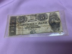 1862 $5 DOLLAR BILL HOLLEY SPRINGS NORTHERN BANK OF MISSISSIPPI OLD PAPER MONEY