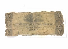 1843 $5 Exchange Bank Of Norfolk Virginia Currency Defunct Note 1824-T