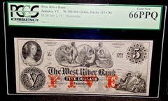PCGS 66 1860s VERMONT $5 Civil War Jamaica VT West River Bank Currency TopPop