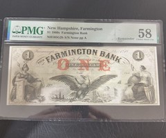 The Farmington Bank Farmington New Hampshire $1 1860’s About Uncirculated