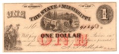 1864 $1 State of Mississippi, Macon Obsolete -Crisp Uncirculated! Civil War Era.