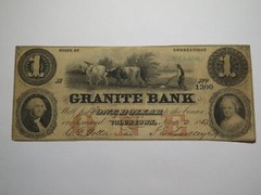 $1 1857 Voluntown Connecticut CT Obsolete Currency Bank Note Bill Granite Bank