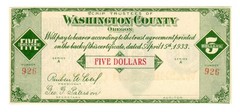 1933 $5 Washington County – OREGON Depression Scrip CU