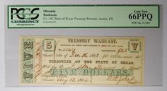 1864 Austin, Texas $5 Treasury Warrant Cr.14C PCGS 66PPQ Top Pop