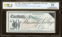 1889 NEW YORK Poughkeepsie $20 Business College Obsolete BankNote Currency, PCGS