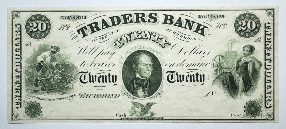 18__ Traders Bank Of Richmond VA Twenty Dollar UNLISTED REPRINT NOTE