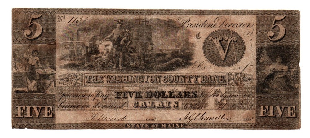 ME $5 CALAIS Maine The Washington County Bank Oct 21, 1835 Haxby ME-250 G16