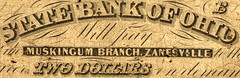 OH $2 ZANESVILLE The State Bank of Ohio Muskingum 1850s Haxby OH-5 C1666 SENC