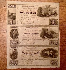 – 1840s $1, 50c & 25c Uncut Sheet ~ Williamsport, MARYLAND at Georgetown, D.