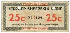 1934 Heppner Sheepskin Scrip, Heppner, Oregon 25c Obsolete Scrip (63493)
