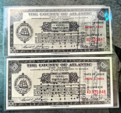 (2) 1933 County of Atlantic New Jersey Tax Scrip **MINT/sequential serial #s**