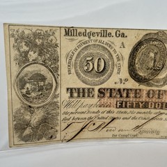 1863 $50 The State of Georgia Milledgeville Ga Obsolete Civil War Era Bank Note