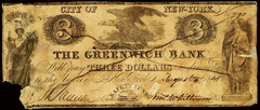 NY $3 NEW YORK CITY The Greenwich Bank August 5, 1841 Haxby NY-1635 C6
