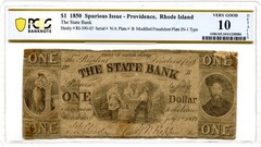 1850 $1 Providence, Rhode Island Obsolete Note State Bank PCGS VG-10 Spurious