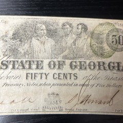 Mint 50-cent banknote issued by the State of Georgia on January 1, 1863