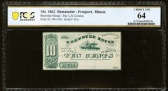 1862 ILLINOIS FREEPORT, Brewster House 10c Obsolete Banknote Currency, PCGS 64