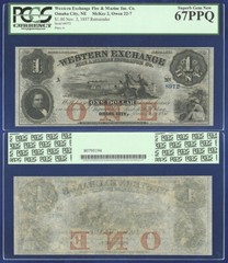 USA WESTERN EXCHANGE $1 OMAHA NE PCGS CURRENCY SUPERB GEM 67PPQ