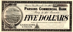 KS $5 The PARSONS Commercial Bank Kansas Nov. 12th, 1907