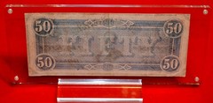 1864 $50 DOLLAR BILL, JEFFERSON DAVIS Confederate Money CIVIL WAR, FRAME, FINE