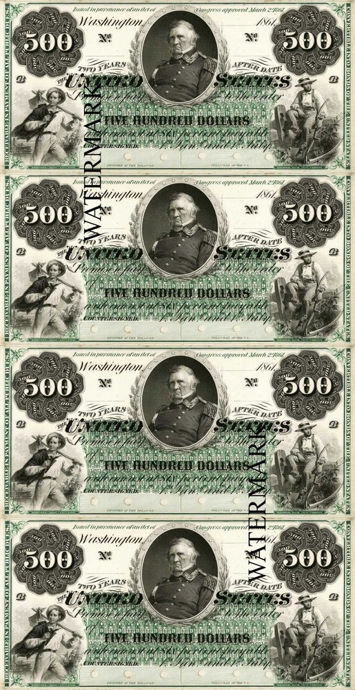 March 1861 $500 Interest Bearing Note Winfield Scott Obsolete Sheet REPRO