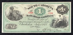 1873 $1 SOUTH CAROLINA RAIL ROAD CO. FARE TICKET CHARLESTON, SC OBSOLETE UNC