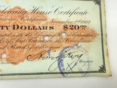 1907 San Francisco Clearing House California $20 Certificate RED dollar bill B2