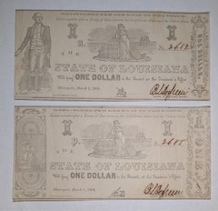 Two Different 1864 State of Louisiana $1 Notes (Cr. 16 & 17)