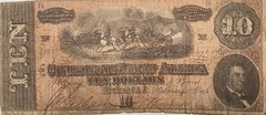 1864 $10 Confederate Note Civil War Currency Richmond T-68 Heavily Circulated