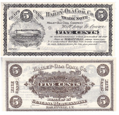 1900’s 5 Cents Indian Territory Oklahoma Hailey-Ola Coal Co. Obsolete Unc.