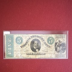 Virginia Treasury Note $5 Five Dollars Obsolete Banknote Paper Currency