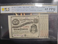 $5 1871-77 (1880) Louisiana “Baby Bond” Baton Rouge PCGS 65 PPQ Gem Uncirculated