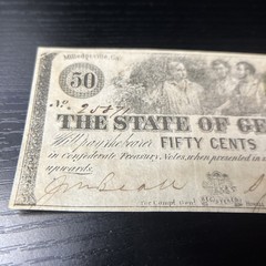 Mint 50-cent banknote issued by the State of Georgia on January 1, 1863