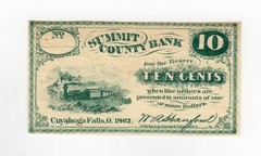 1862 10c W.A. Hanford, Summit County Bank, Cuyahoga Falls OHIO CIVIL WAR era