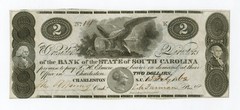 1862 $2 The Bank of the State of SOUTH CAROLINA Note – CIVIL WAR Era