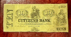 1850s CITIZENS BANK BALTIMORE MARYLAND $10 CONTEMPORARY COUNTERFEIT PROOF TRIAL?