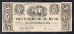 1841 $5 THE HARRISBURG BANK PENNSYLVANIA OBSOLETE CURRENCY NOTE