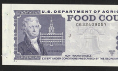 Food Stamp Coupon ONE $5.00 1994 B USDA Scrip TOKEN Serial # C63240905Y/C J