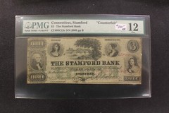 $3 Stamford Bank, Connecticut PMG 12 Contemporary Counterfeit